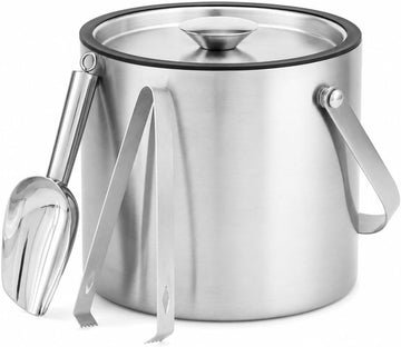 3L Double-Wall Stainless Steel Ice Bucket with Lid,Ice Scoop & Tongs,100oz - Set of 4