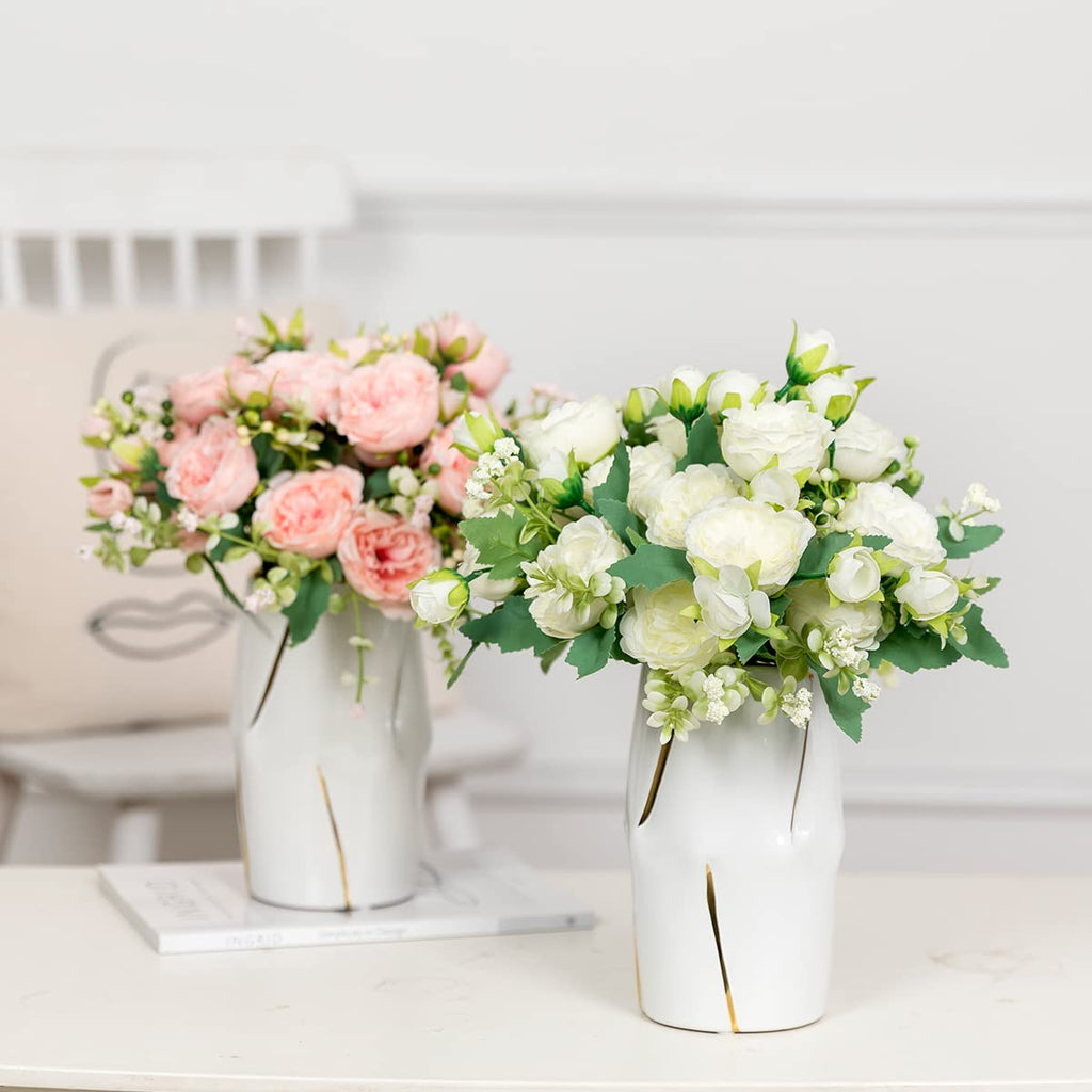 4 Bunches Peony Artificial Flowers White Flowers Silk Peonies Bouquets for Wedding Party Table Centerpieces Floral