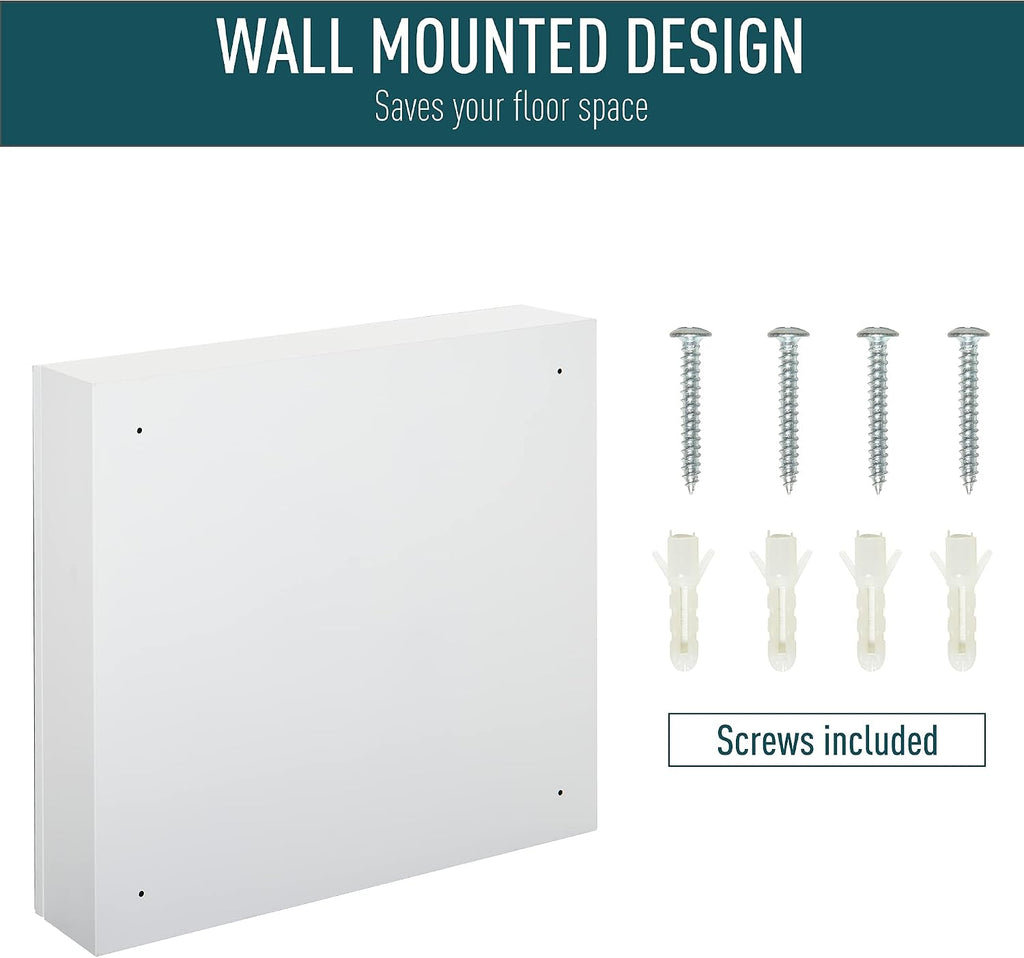 Bathroom Mirrored Cabinet Steel Frame Double Doors 24"x22" White | Medicine Cabinet, Wall-Mounted Storage Organizer