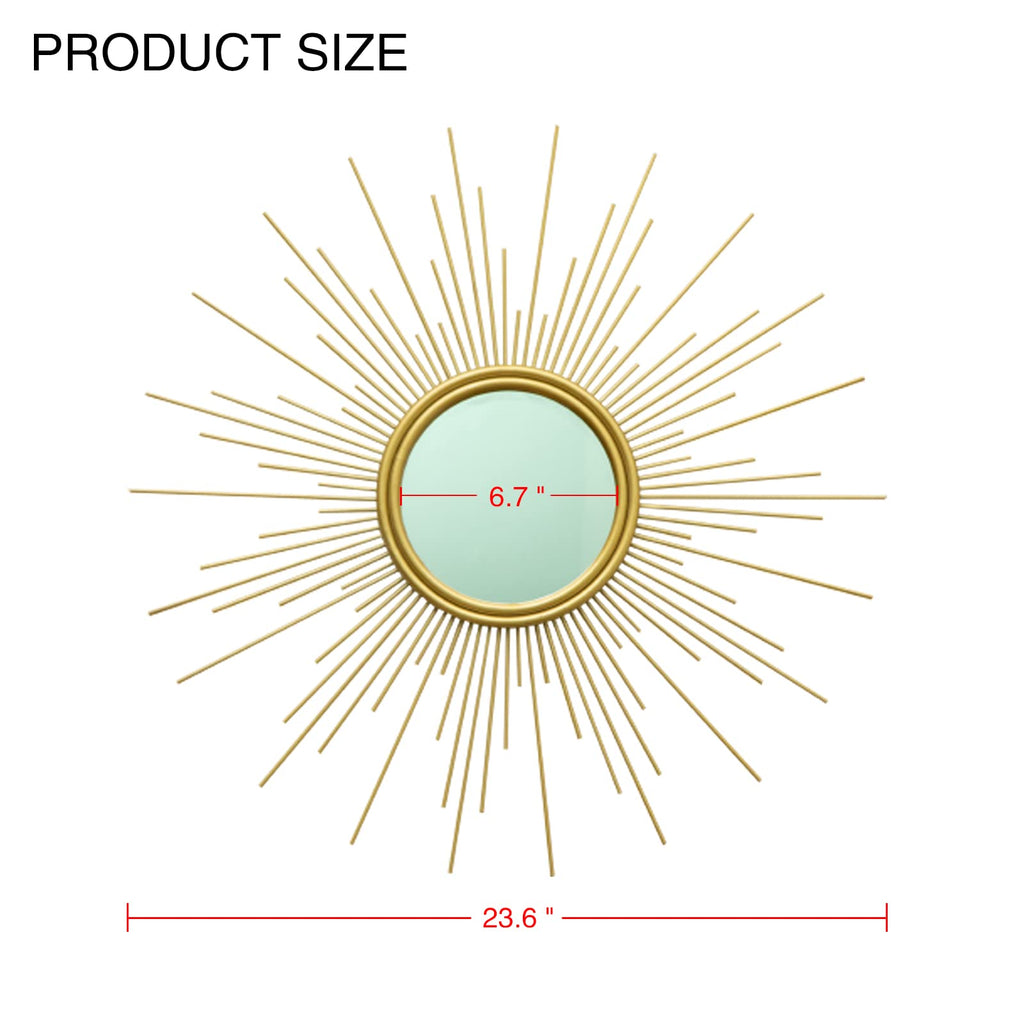 24'' Gold Sunburst Wall Mirror Boho Home Decor Mordern Round Hanging Wall Art /Bedroom/Bathroom/Entryway