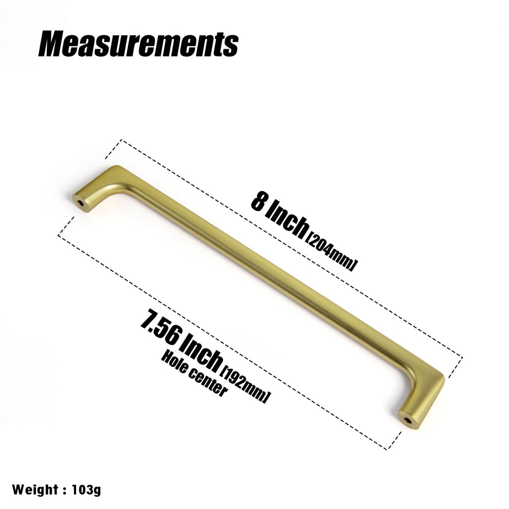 Brushed Gold Cabinet Pulls with 7.6''(192mm) Hole Centers, Modern Style Zinc Alloy Cabinet Handles for
