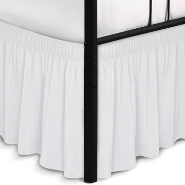 Wrap Around Bed Skirt Split Corner 21" Drop-Elastic Long Dust Ruffle