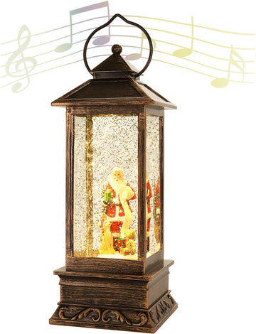 Rotating Santa Musical Snow Globe Lantern, Xmas Decor, 8 Xmas Songs &Timer
