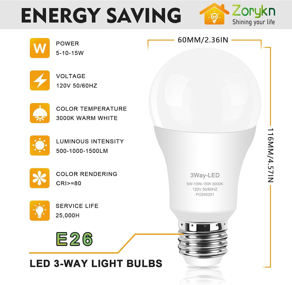 3 Way Light Bulbs 50 100 150 Warm White, E26 Medium Base,2 Pack