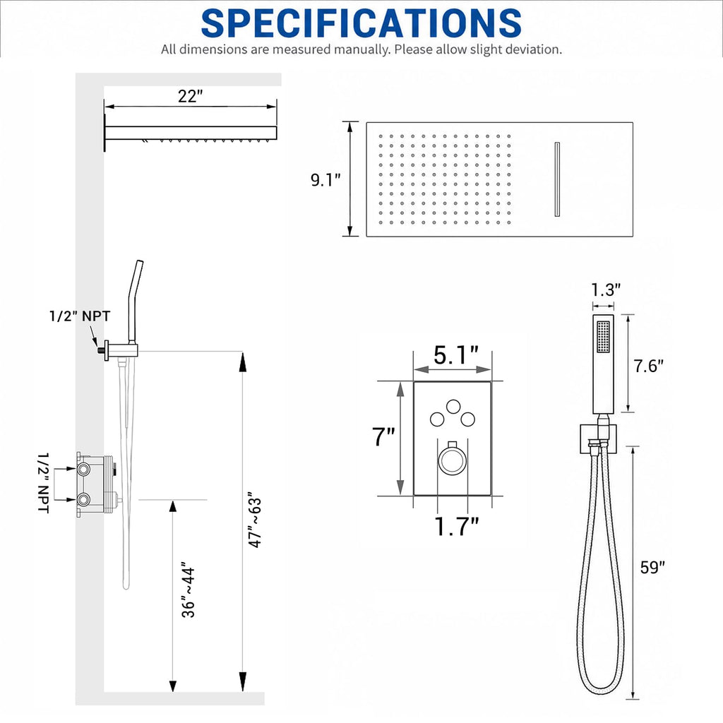 Thermostatic Shower System, Waterfall Shower Head(Brushed Nickel)