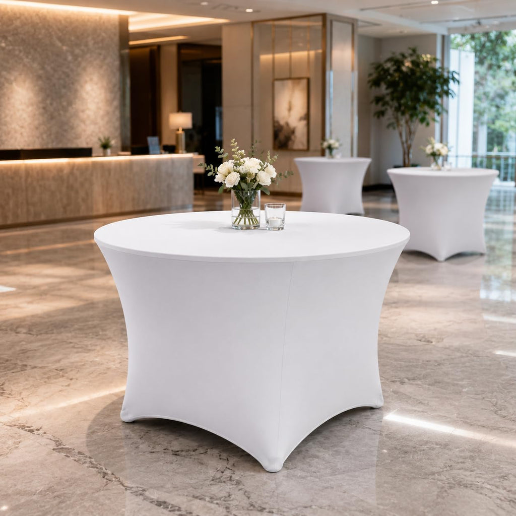Round Table Covers - 6 Pack 48x30 Inch Table Cloth - White