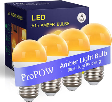 1800K Amber Sleep Light Bulbs - Blue Light Blocking, Dimmable A15 E26 LED Bulbs (3W, 25W Eqv) for Healthy Sleep