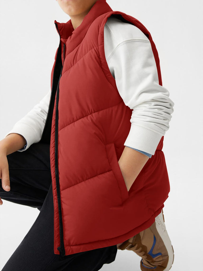 Boys Zip Up Puffer Vest Kids Stand Collar Quilted Gilet Sleeveless Jackets Outwear with Pockets