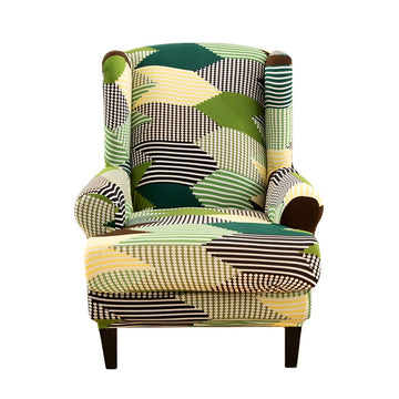 Wing Chair Slipcovers, 2 Piece Print Wingback Chair Cover Stretch Spandex Armchair Covers with Elastic Bottom Bedroom