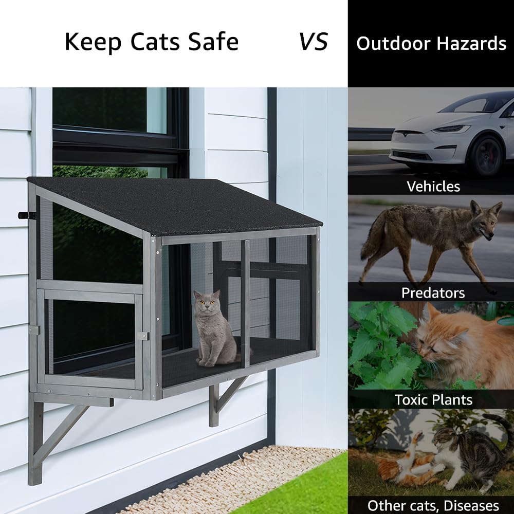 Bug Proof Window Catio, Expandable Outdoor Cat Enclosure