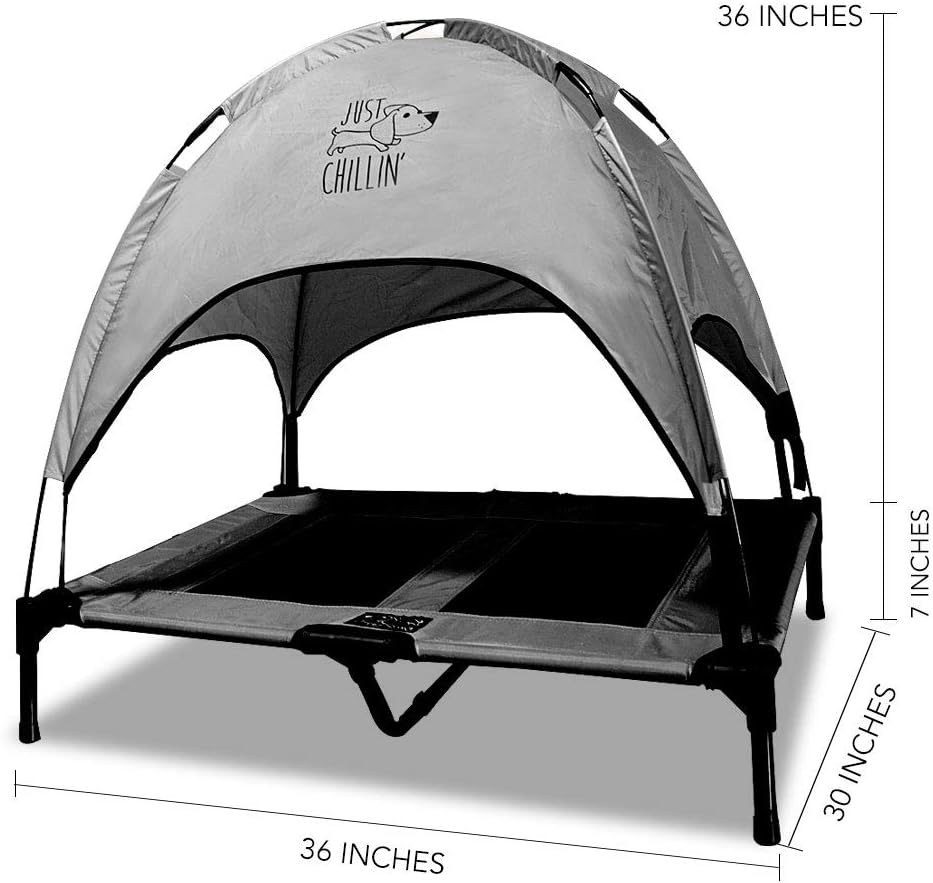 Just Chillin' Elevated Dog Bed. Cool Cot with Removable Canopy Shade. Indoor or Outdoor Pet Use. Lightweight