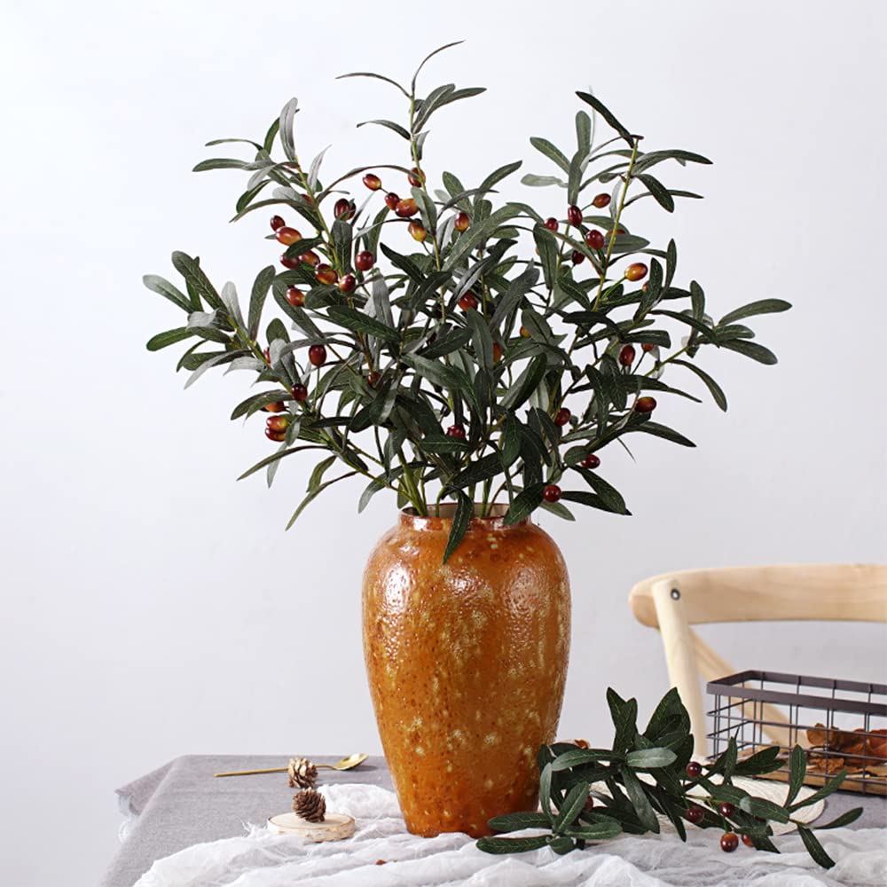 Olive Branches for Vases Artificial Olive Branches Faux Tree Branches Stems for Vase (3 Branches, 28.7 inch/Each)