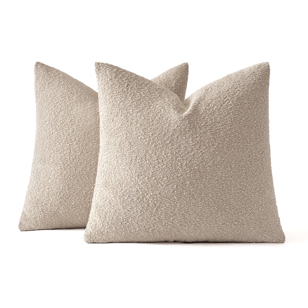 18x18 Decorative Boucle Couch Pillow Covers Oatmeal