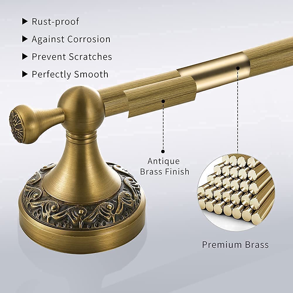 Antique Brass Towel Bar Set, Adjustable Bathroom Accessories Include Expandable Towel Holder Toilet Paper Holder