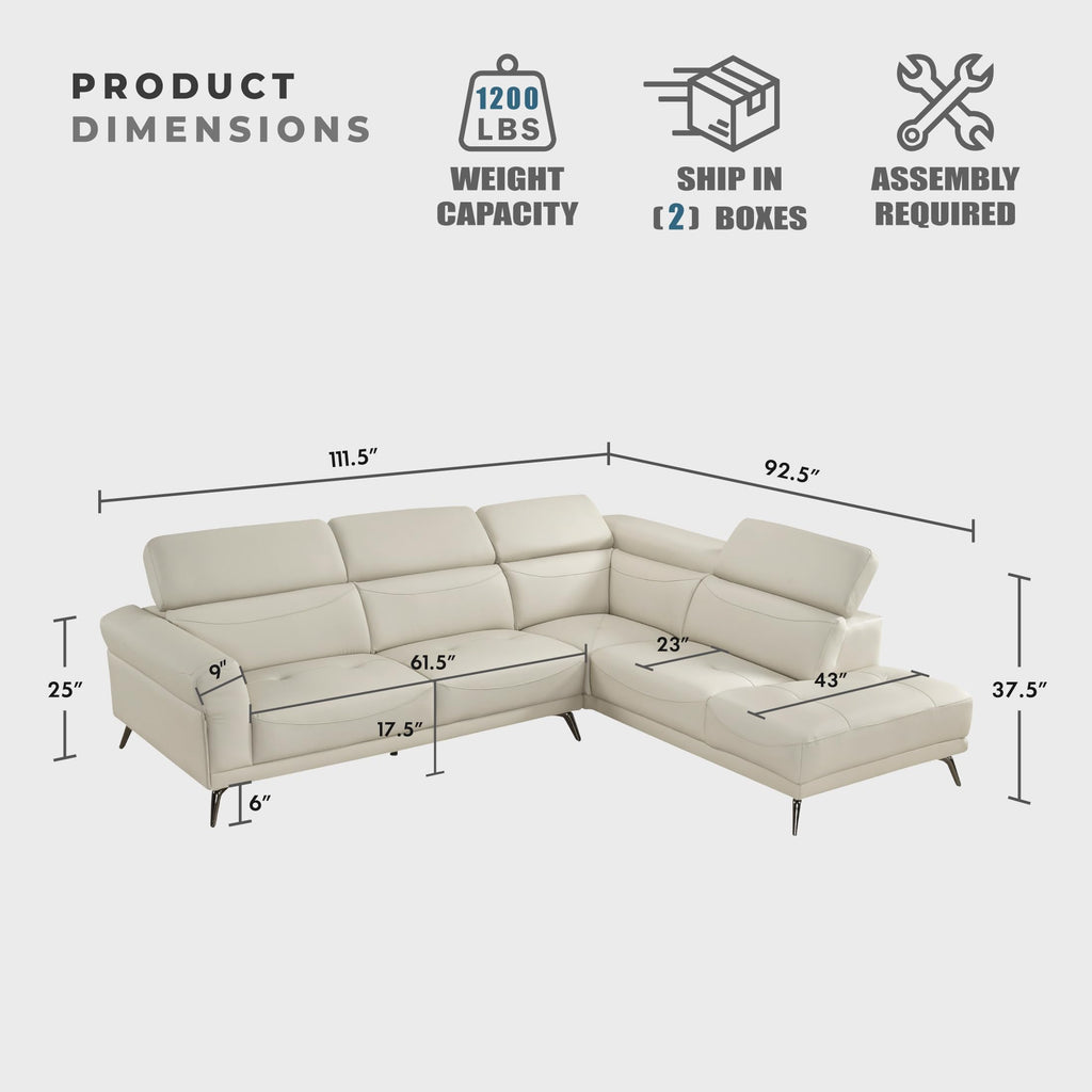 Leather Match L-Shaped Sectional Sofa, Right Chaise, Beige