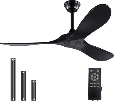 Solid Wood Black Ceiling Fan Without Light, 52 inch Walnut Ceiling Fan with 3 Wood Blades 6 Speeds Smart Timing Reversible DC Motor, Modern Fan for Indoor Outdoor Farmhouse/Patios A102-B0CMTK7D47