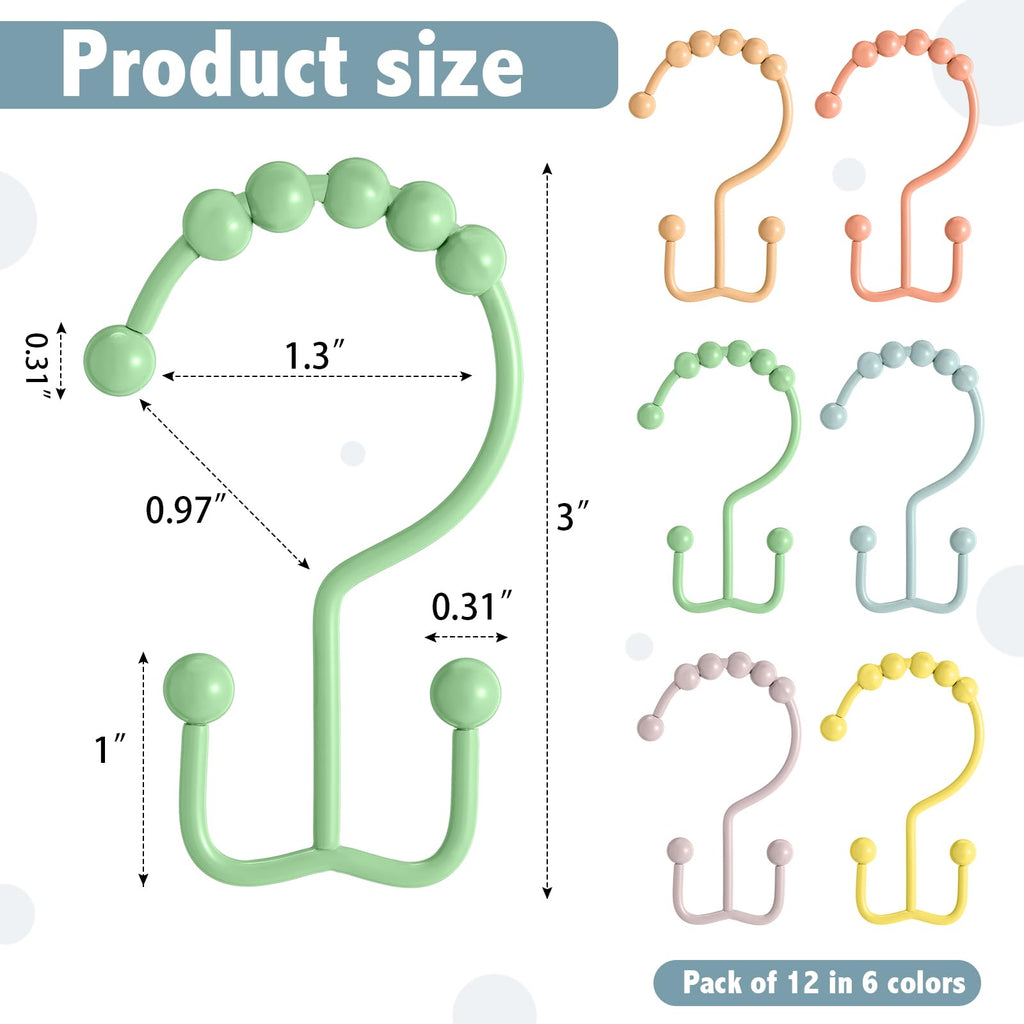 12 Pcs Colorful Shower Curtain Hooks Stainless Rings, Macaron Color