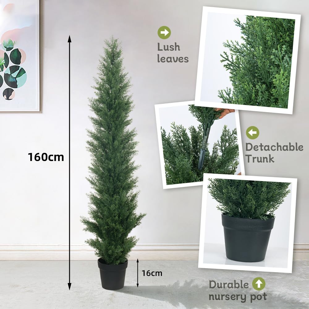 2 Packs 5ft Artificial Cedar Topiary Trees - Fake Boxwood Topiary Cypress Trees Potted Plants, Artificial Plants