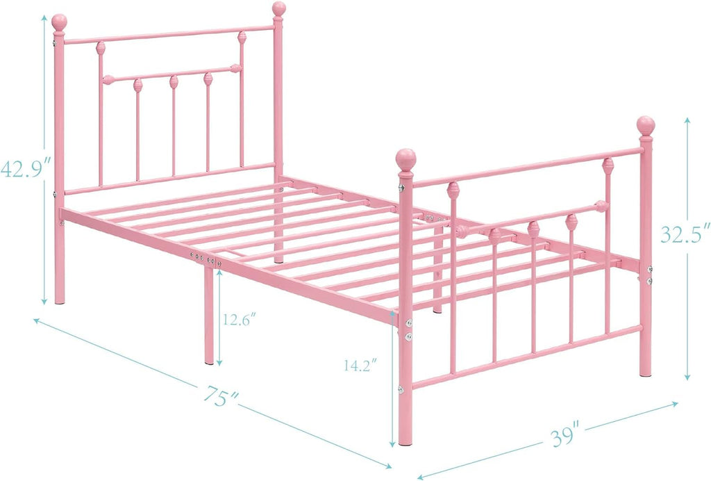 Twin Size Metal Platform Bed Frame with Headboard and Footboard, Heavy Duty Slat Support/No Box Spring Needed
