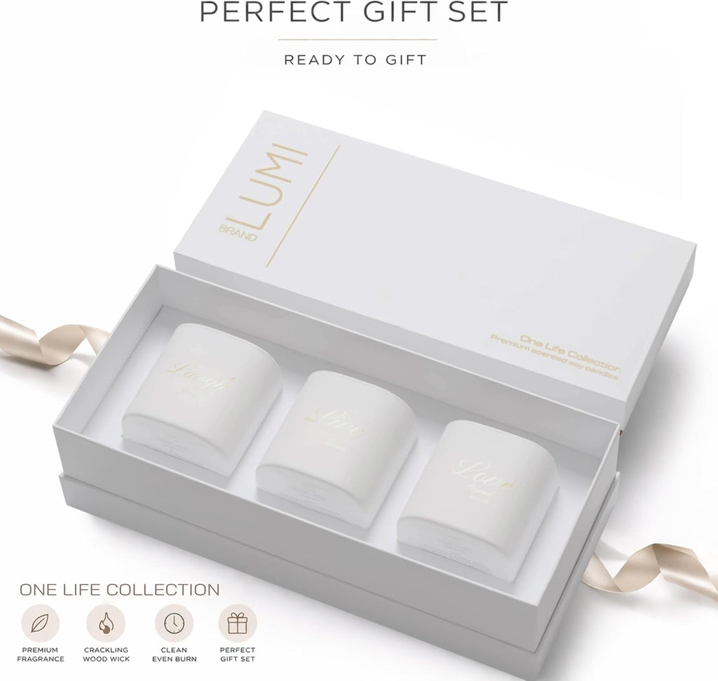 Set of 3 Premium Scented Soy Candles Gift Set | One Life Collection - Orange Blossom, White Tea & White Bloom |