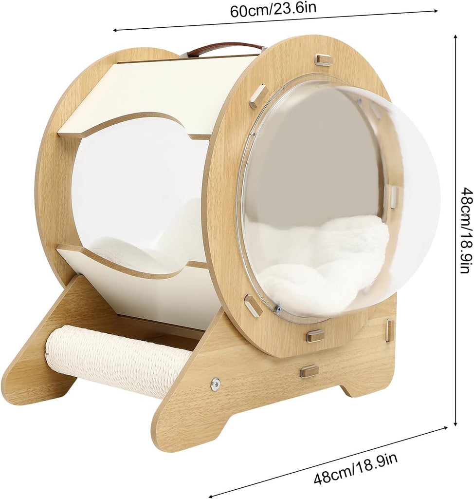 Clear Capsule Cat Bed, 22 lbs Load Freestand Modern Spaceship Space Capsule Scratching Post W/Cushion Transparent