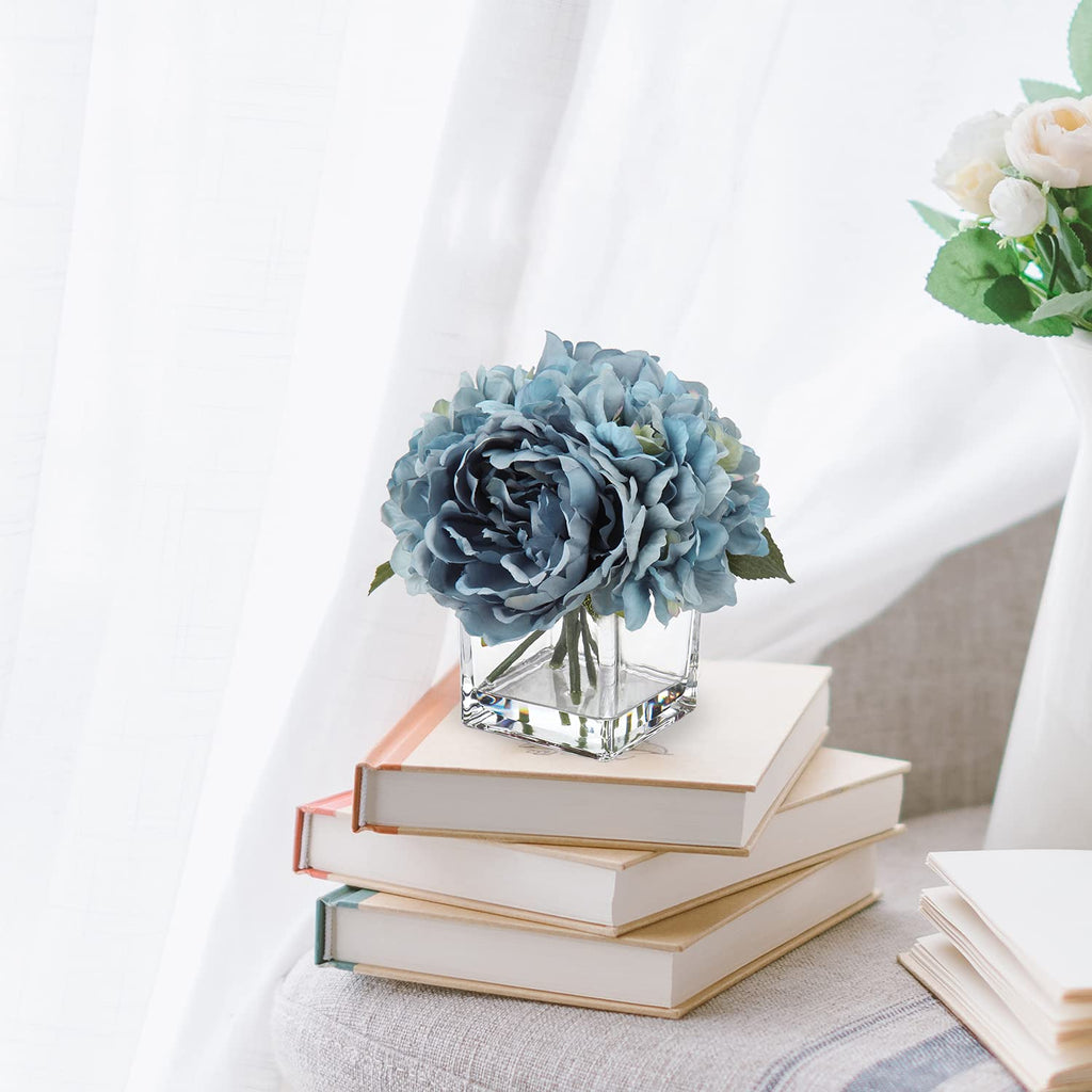 Artificial Hydrangea, Peony & Rose Silk Flowers with Vase - Faux Floral Arrangements & Table Decor