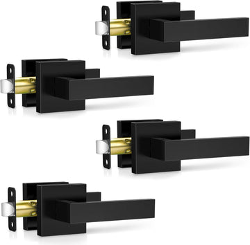 4 Pack Black Door Handles Interior, Passage Door Levers Closet Door Knobs Heavy Duty Square Non-Locking Handlesets