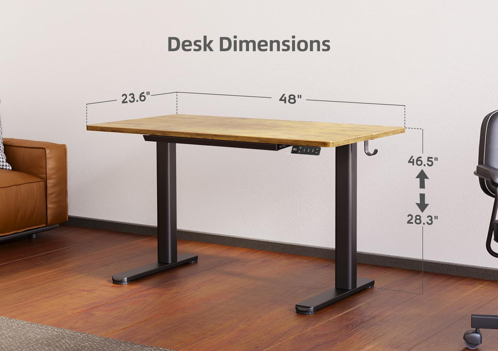 Electric Standing Desk with Drawers, 48 x 24 Inches Rustic Brown