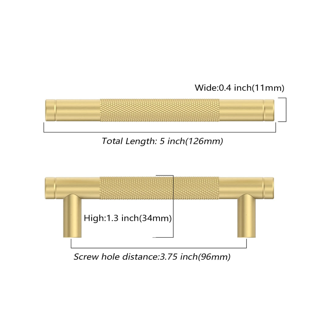 10 Pack 3.75 Inch(96mm) Brushed Gold Kitchen Knurled Cabinet Handles, Cabinet Pulls Kitchen Cabinet Hardware for
