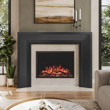 Everly Wood Fireplace Mantel Surround Kit in Black | 48" x 42" Opening | 72" x 54" Overall | Modern Picture Frame