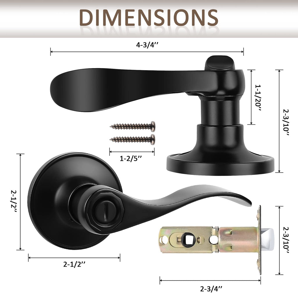 8 Pack Privacy Door Lever,Locking Black Door Handle Set Doors,Keyless Interior Door Handle Black Finish Wave Door