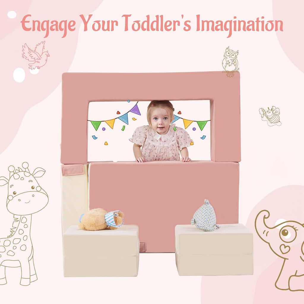 Toddler Foam Climbing Blocks|Modular Kids Soft Play Couch Sofa with 2 Ottomans Indoor,Baby Crawling & Sliding