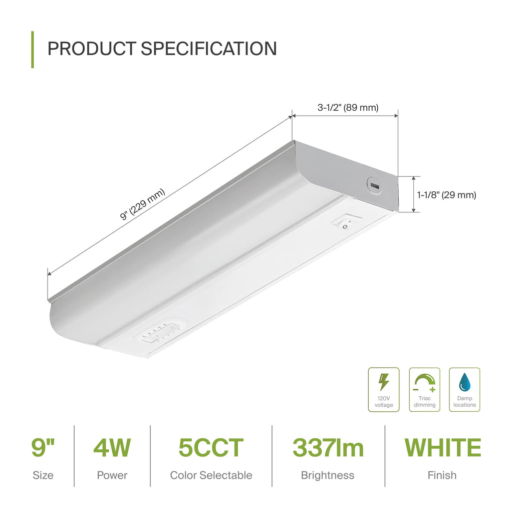 LED Under Cabinet Lighting Hardwired, 9 Inch 4W