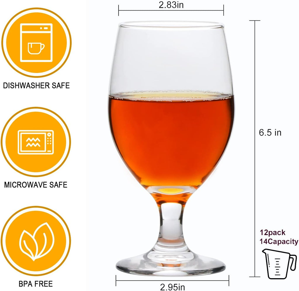 13 OZ Red&White Wine Glasses,Clear Water Goblets Set of 12, Multi-purpose Water Goblet Glasses Dessert Port Short