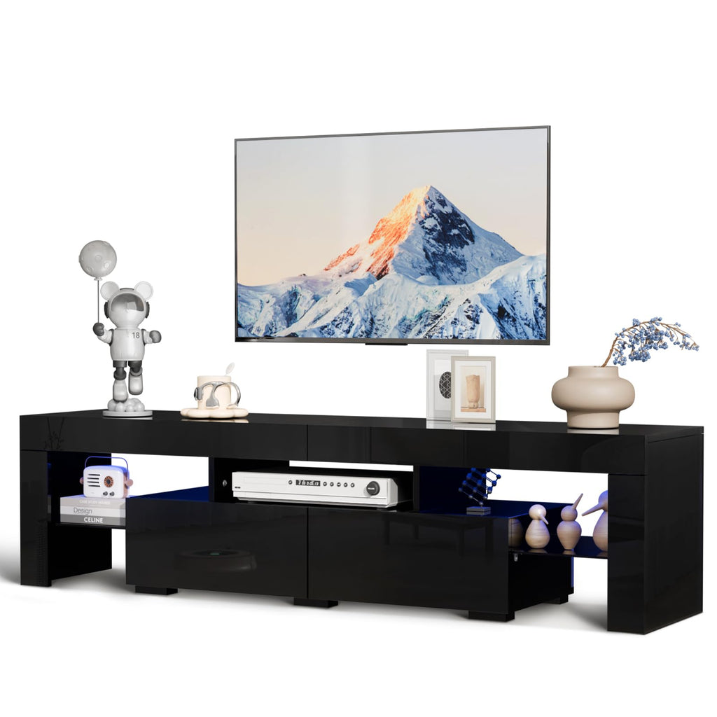 LED TV Stand, 63'' High Glossy Modern Entertainment Center with LED Lights and Storage for 55/60/65/70 Inch TV