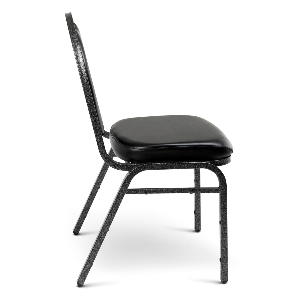 2 Commercial-Grade Dome Back Banquet Stack Chair (Black Vinyl, Silver Powder-Coated Frame, 2-Pack)
