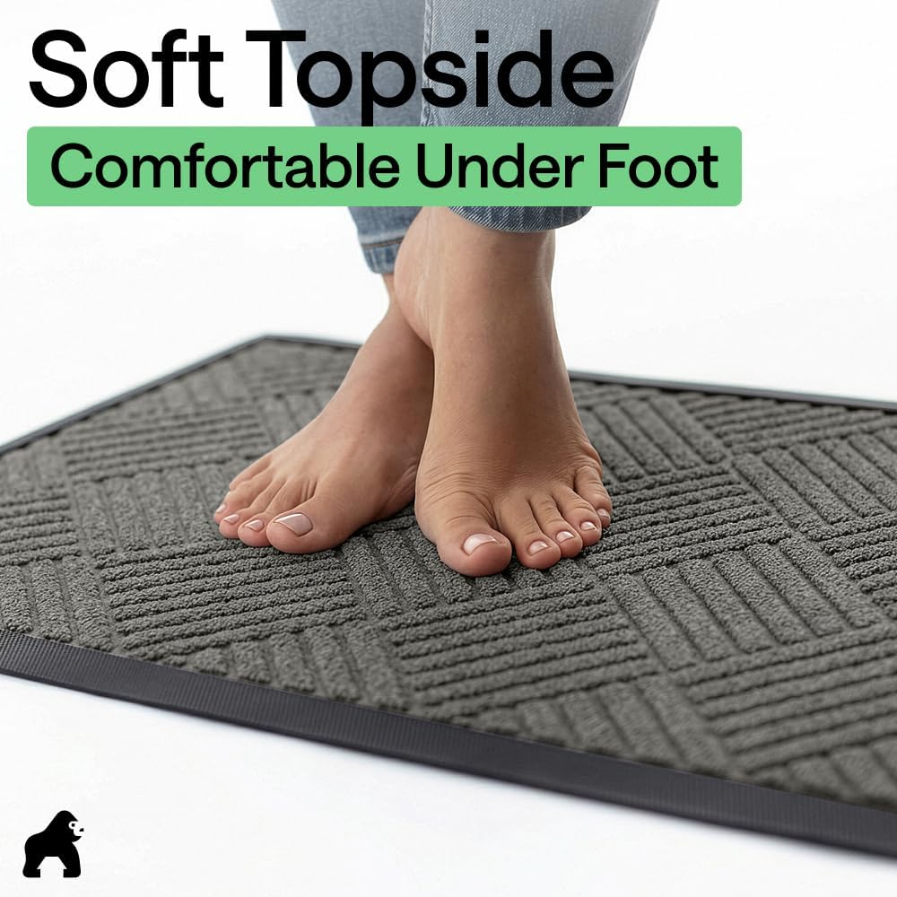 100% Waterproof All-Season WeatherMAX Doormat 35x23, US Designed Natural Rubber, Stain and Fade Resistant, Low