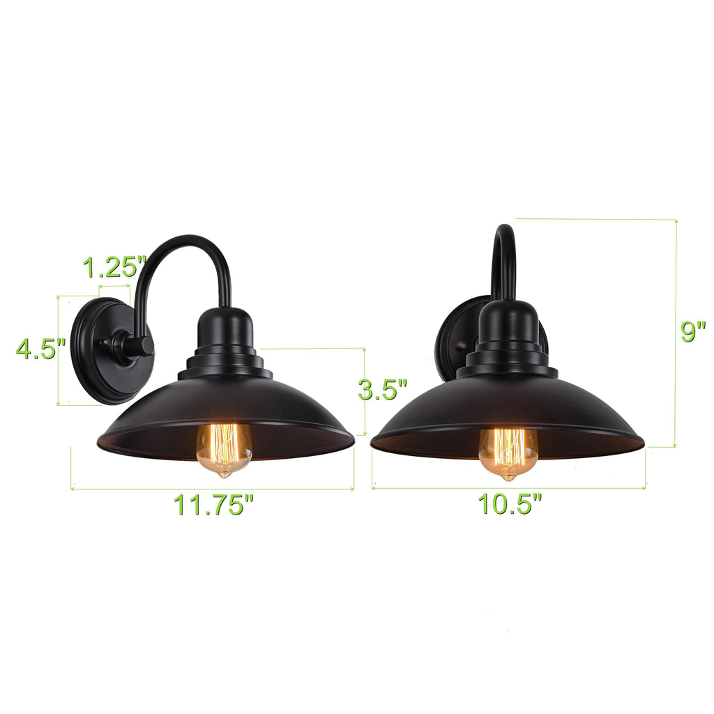 2 Pack Black Outdoor Wall Sconce, Modern Farmhouse Gooseneck Barn Light with E26 Socket, Anti-Rust Metal Vanity Light