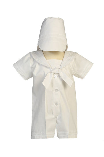 White Sailor Poly-Cotton Outfit for Christening Baptism and Special Occasion - S (, 8-12 lbs)