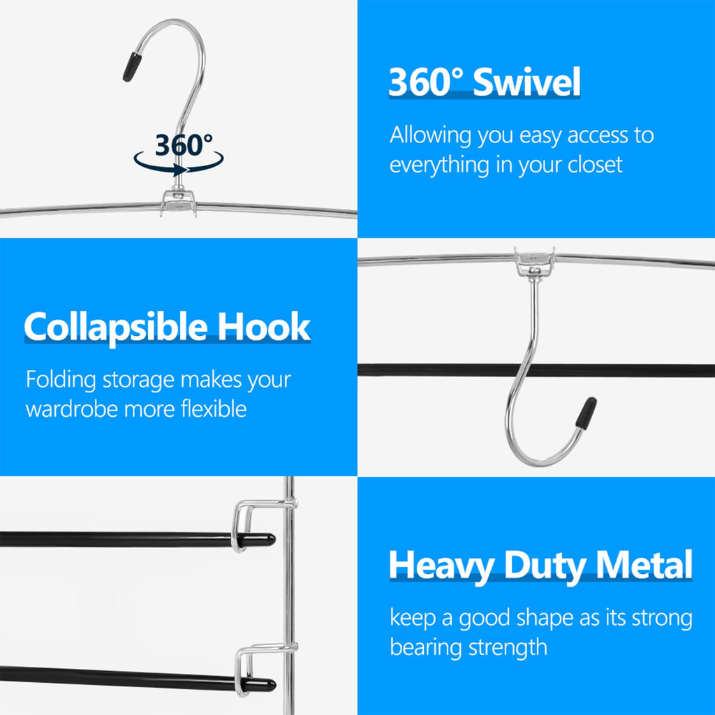 Pants Hangers 3 Pieces, 5 Tier Closet Organizers and Storage Clothes Hanger, Hangers Space Saving with Swing