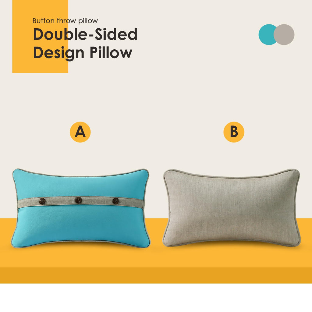 Outdoor Sunbrella Decorative Pillows with Triple Coconut Buttons Pack of 4, 20" x 12" Outdoor Pillow Set for Couch
