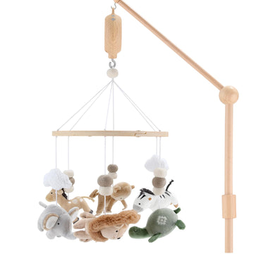Crib Mobile for Boys or Girls - Wooden Musical Baby Crib Mobile with 12 Lullabies, Jungle Animal, Baby Mobile Crib