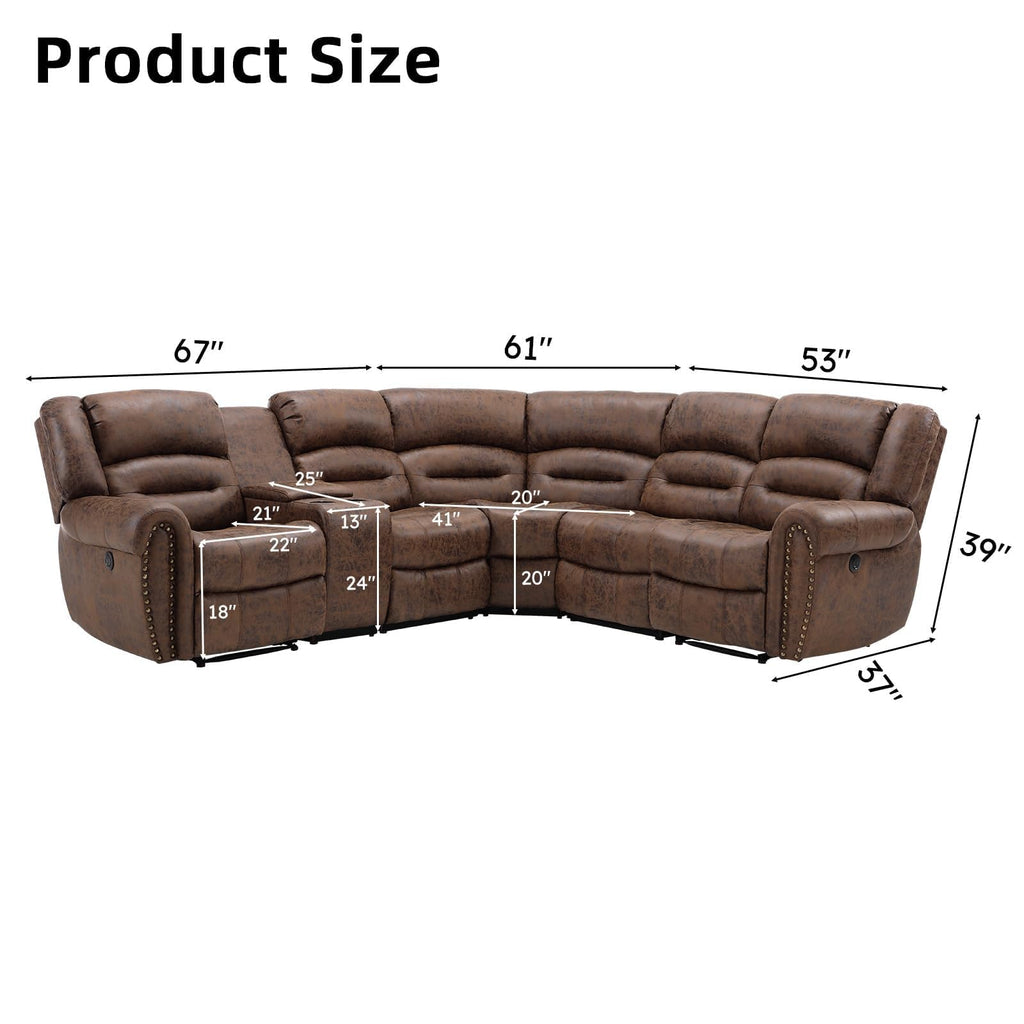 Faux Leather Reclining Sectional Couches, L-Shaped Power Recliner Sofa Corner Sectional Couch Home Furniture Set