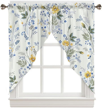 Swag Valances Curtains Floral Leaves Rod Pocket Window Curtains Decor - 2 Panels 29x36 Inches