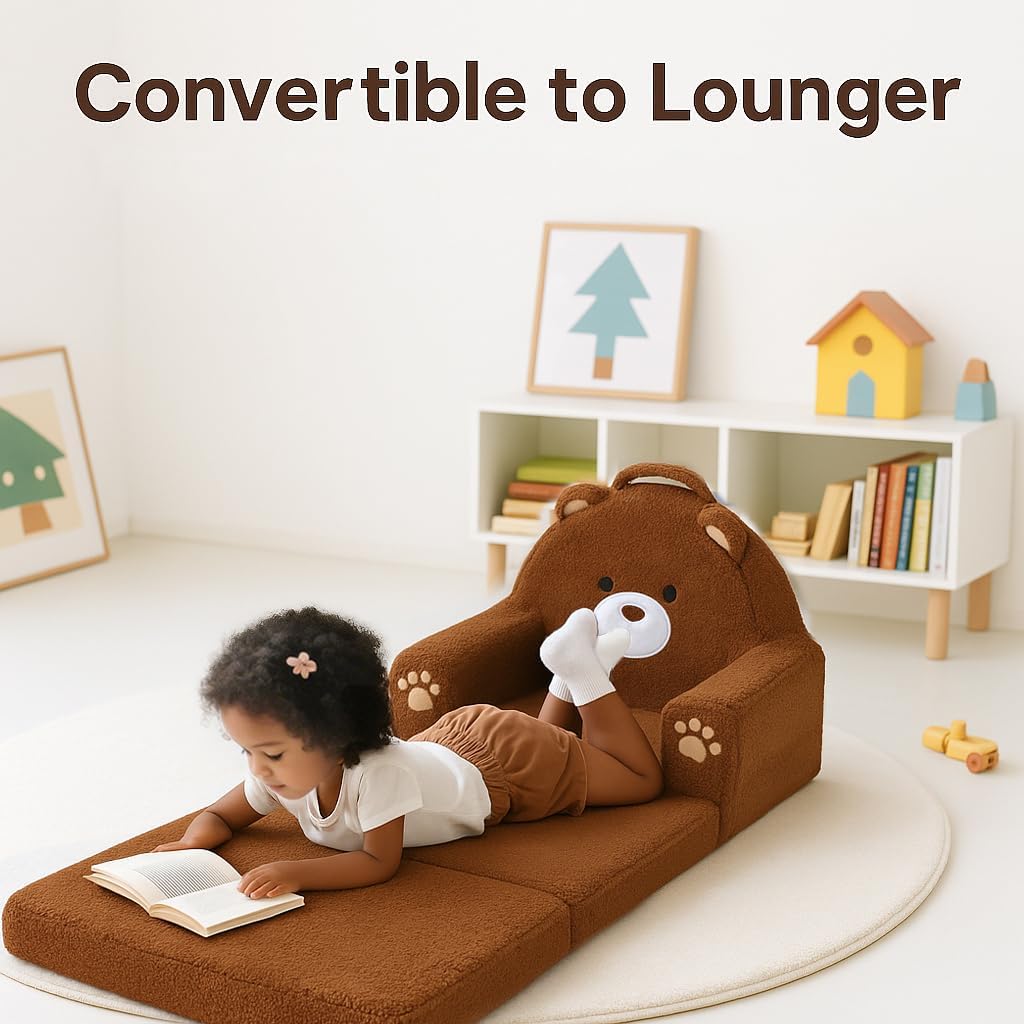 In-1 Foldable Toddler Couch, Comfy Kids Sofa Chair, Bear