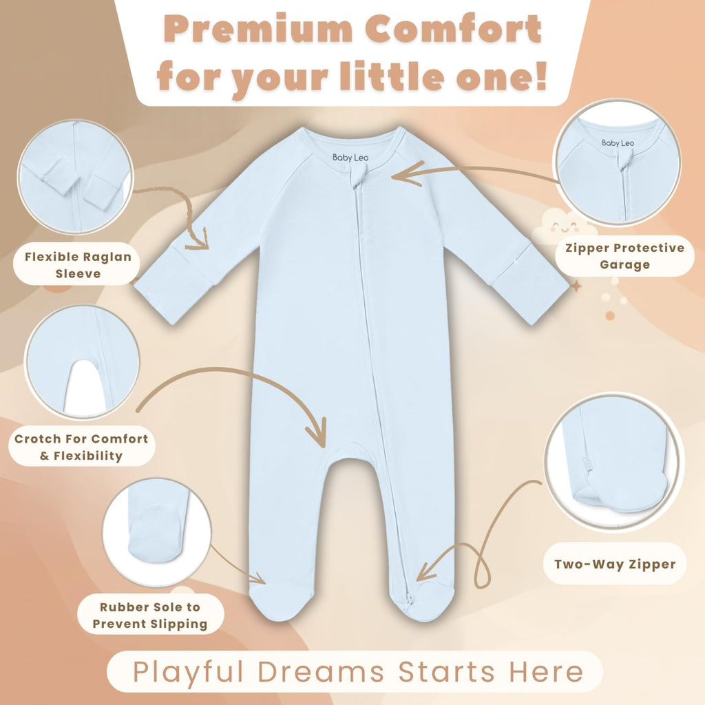 Leo Unisex Pajama - Double Zipper 100% Cotton Long Sleeve Footie Pj