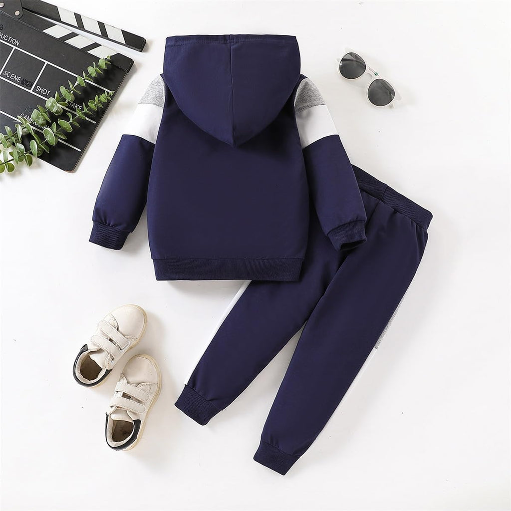 Toddler Baby Boy Clothes Long Sleeve Hooded Pullover Colorblock Sweatshirt + Pants 2pcs Fall Winter Outfit Set