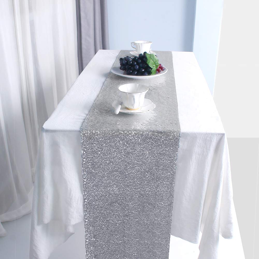 Silver Sequin Table Runner for Party, Gliitter Table Runner 5 Pack