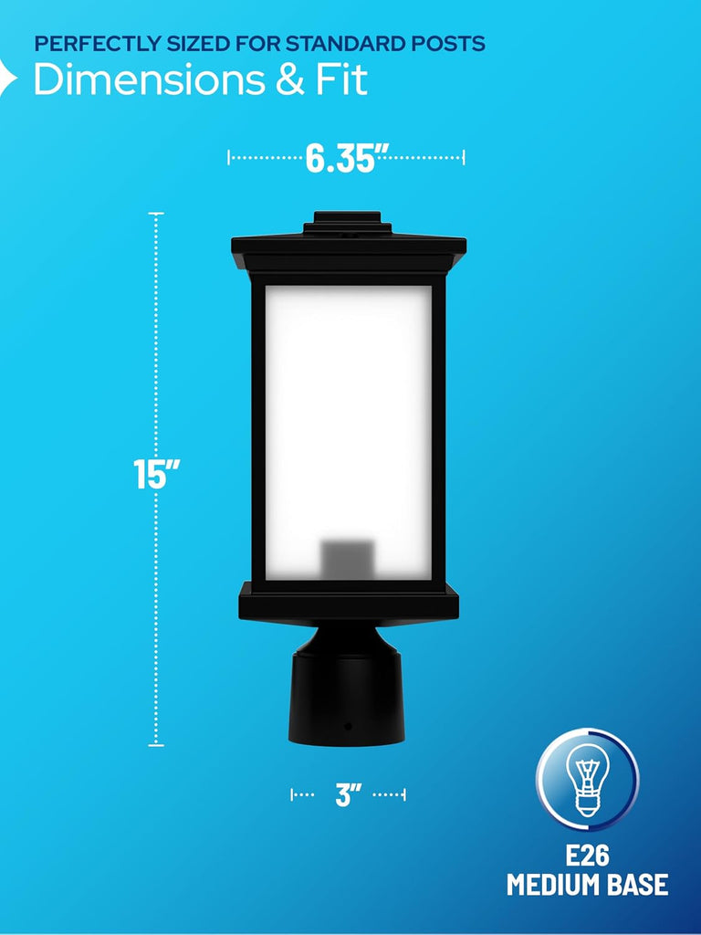 Outdoor Post Light Fixture, Fits 3" Lamp Post Outdoor Lighting - Anti-Rust Waterproof Lantern Pole Light
