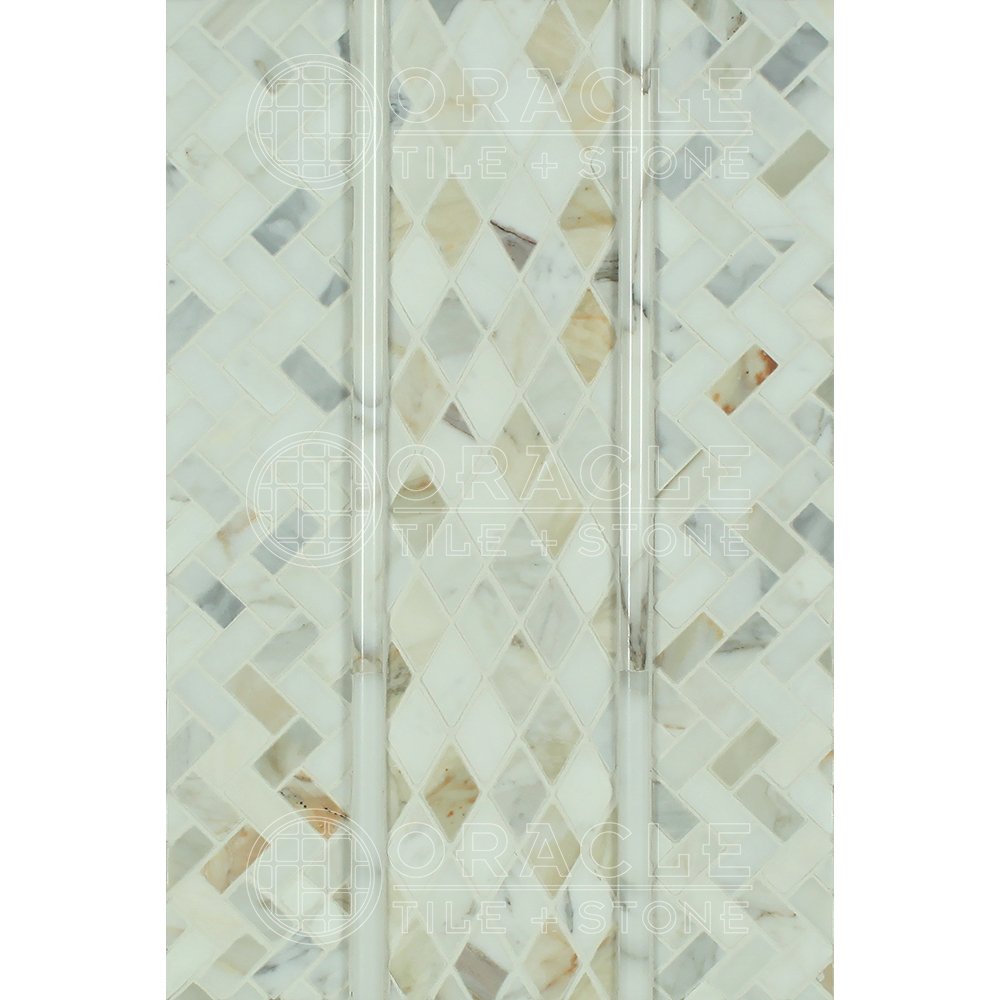 Calacatta Gold (Italian Calcutta) Marble Mini Herringbone Mosaic Tile, Polished